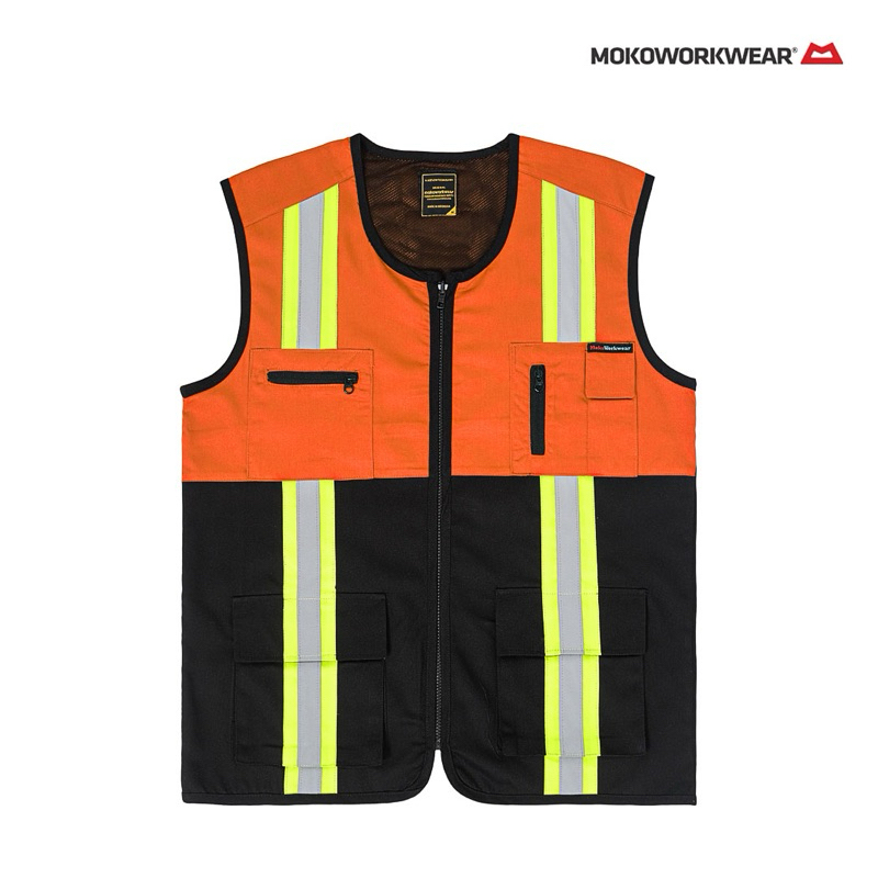 MOKOWORKWEAR VEST SAFETY ROMPI ORANGE HITAM