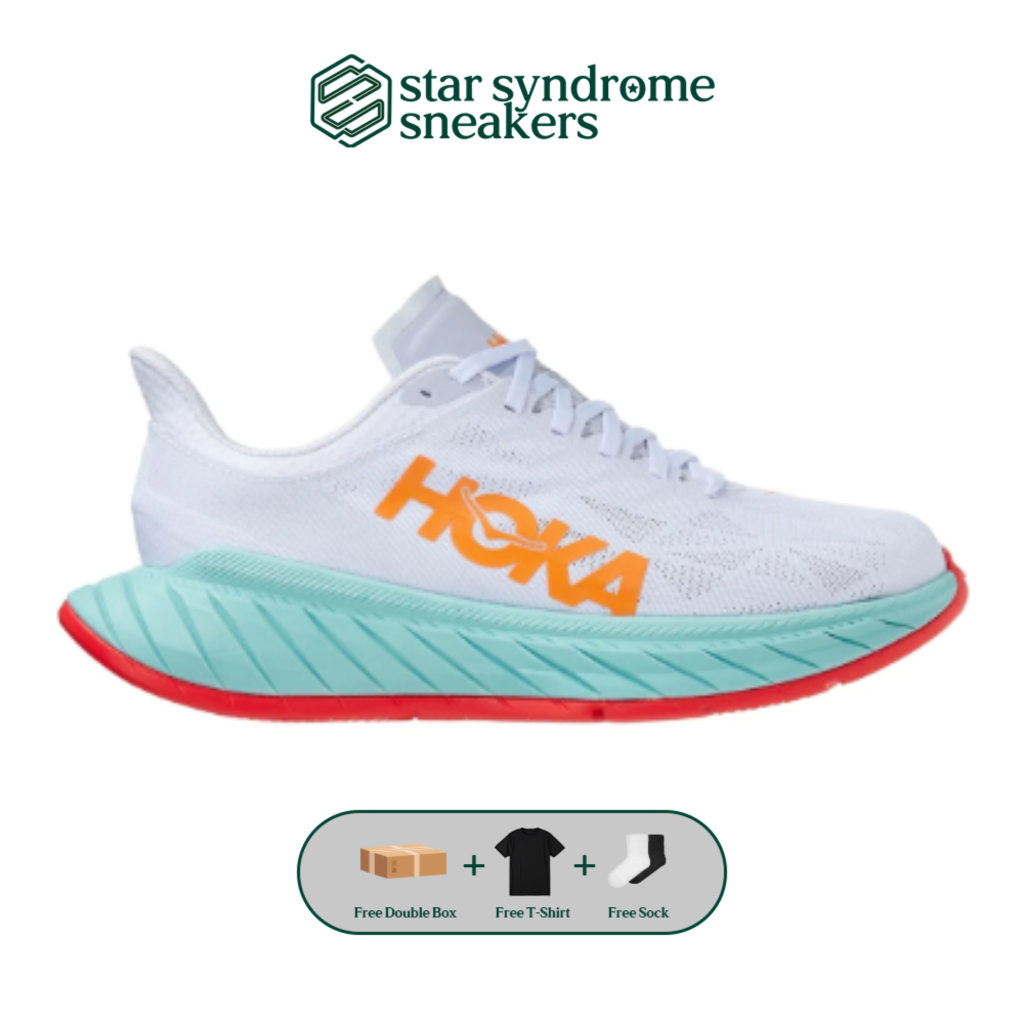 Hoka Carbon X2 Men's Road Running Shoes - White Light Blue Orange