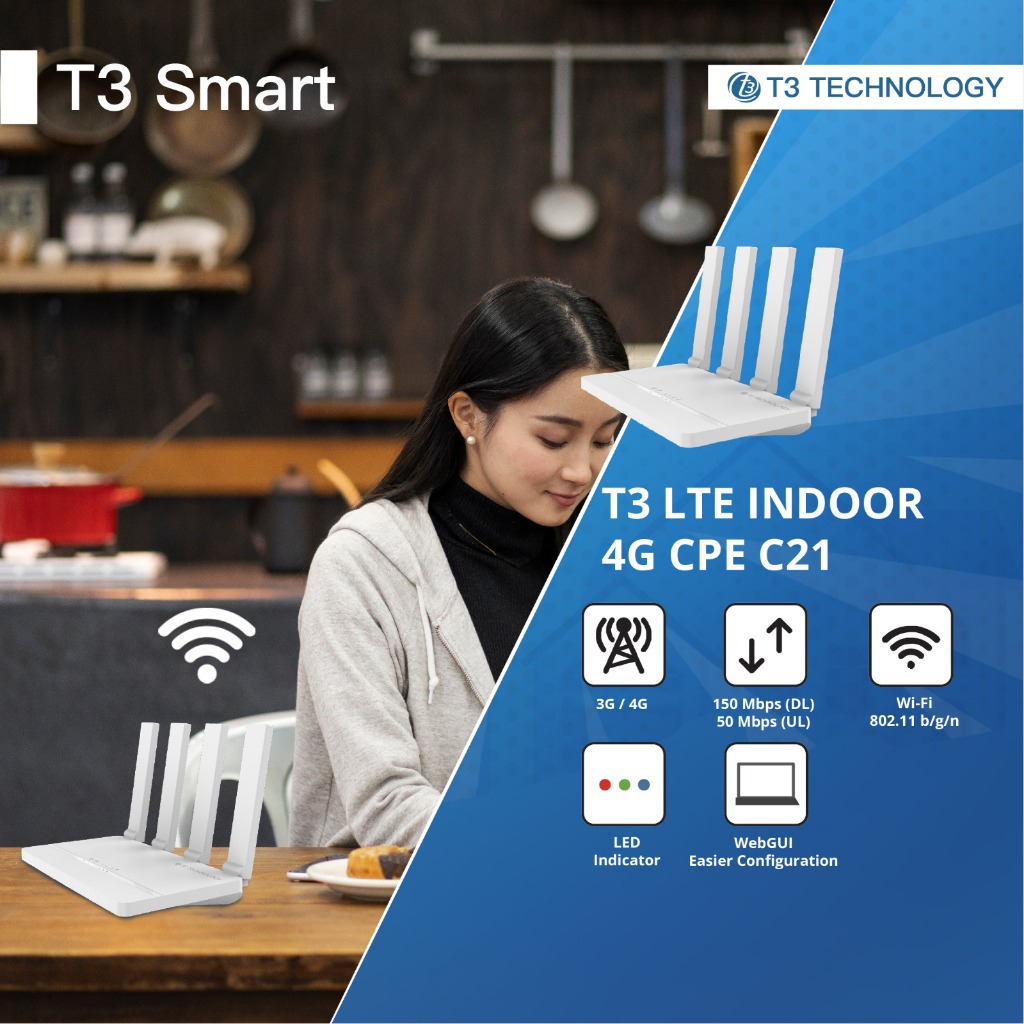 T3 Smart 4G CPE C21 300 Mbps WIFI N 4G LTE Router / 4G Modem Sim Card Telkomsel & ByU