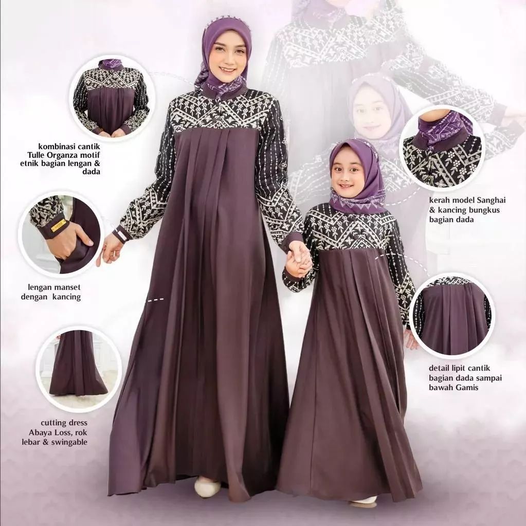 Couple Mom Kids Gamis Bordir Premium Set Ibu Anak Dress Pasangan Bunda Keluarga Terlaris Murah Acara