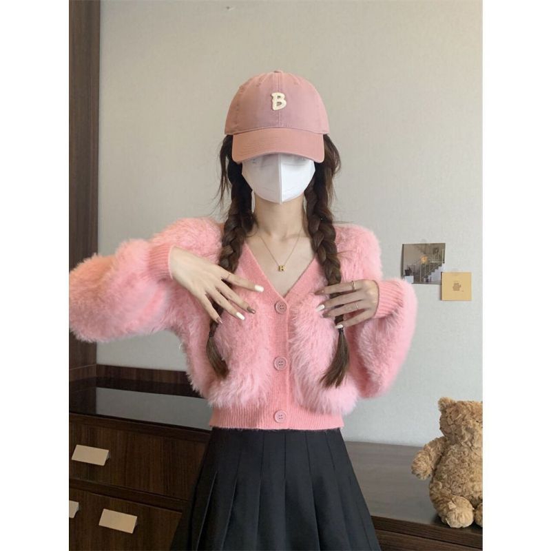 QUEEN SAKURA - Q3892B - GAVA FLUFFY FURY KNIT CARDIGAN IMPORT - CARDIGAN RAJUT BULU CASUAL KOREA WAN