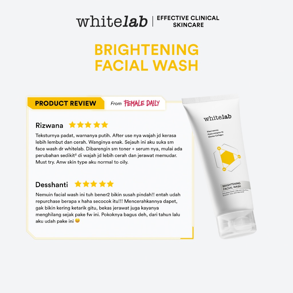 Whitelab Brightening Facial Wash - Sabun Pembersih Muka Pencerah Dengan Niacinamide, Hyaluronic & Collagen [BPOM] Image 5