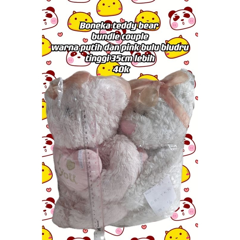 Thrift Boneka stuff animal teddy beruang pink dan putih 2pc bludru