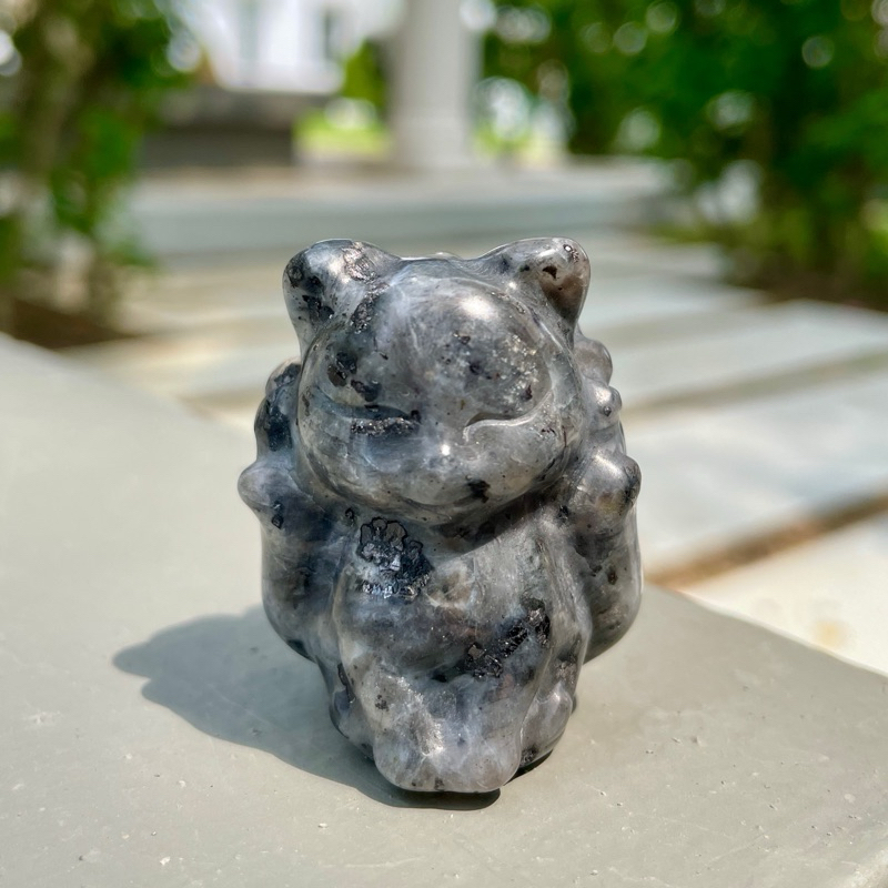 Larvikite nine tailed fox carving