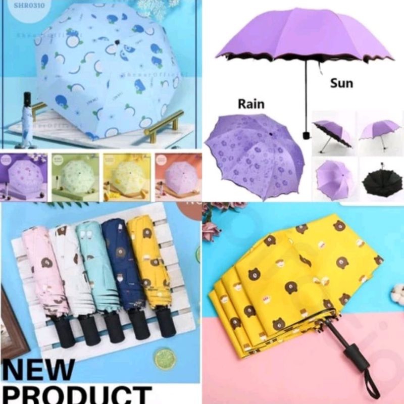 Payung lipat 3D otomatis motif beruang / payung anti sinar UV