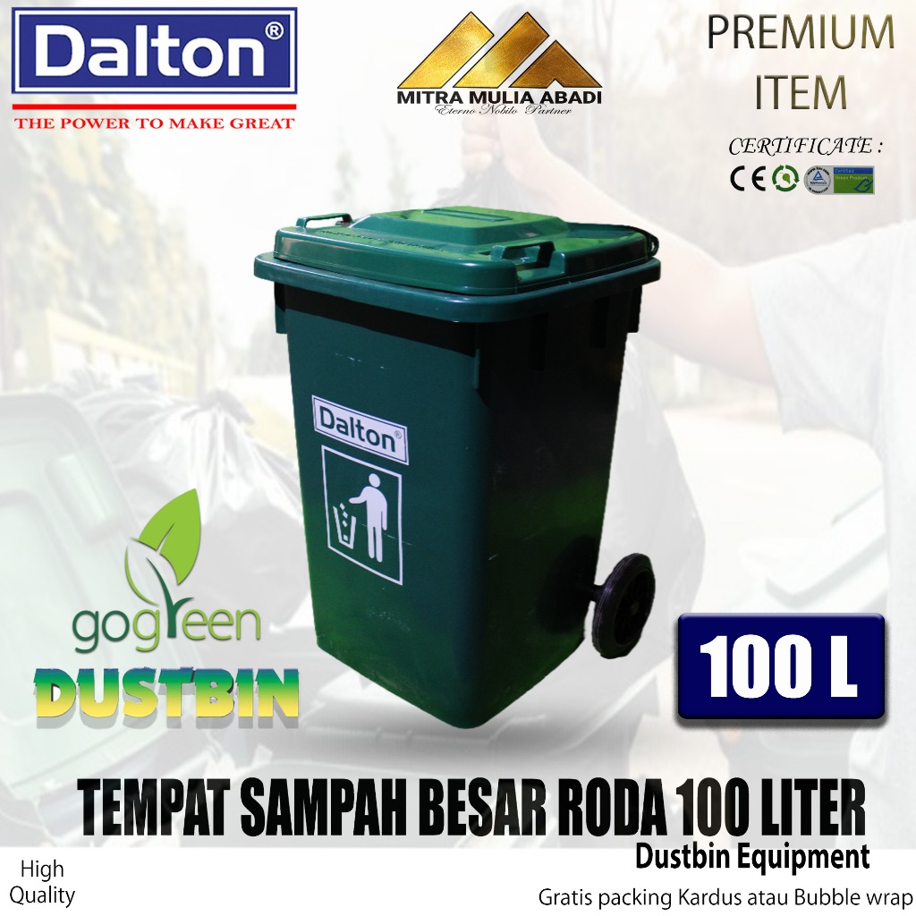 Tempat Sampah Roda Besar 100 Liter Dalton HPDE / DUSTBIN / Bak Sampah Dalton