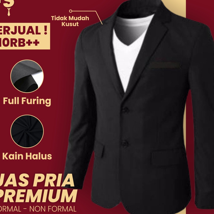 TIPE XI435 BLAZER JAS KOREA NIKAH WISUDA PENGANTIN PRIA SLIM FIT FORMAL  HITAM POLOS