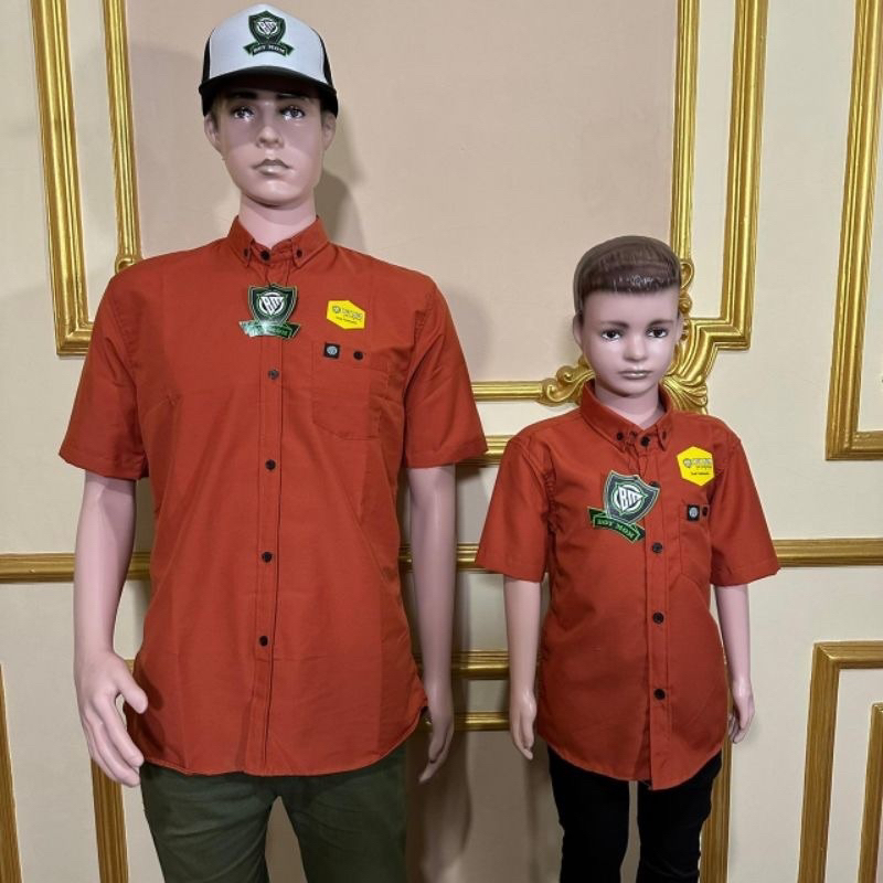 Kemeja Teraccota / Merah Bata Couple Keluarga Ayah Dan Anak Baju Kemeja Atasan Polos Warna Teraccota