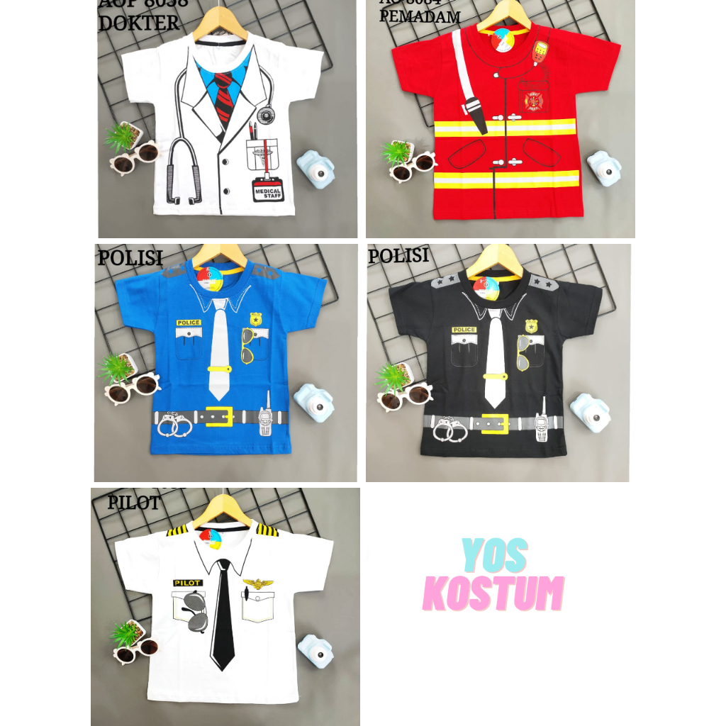 Baju Anak Laki-Laki Dokter Pemadam Pilot Polisi Kaos Atasan Profesi 2 - 8 Tahun Distro Murah