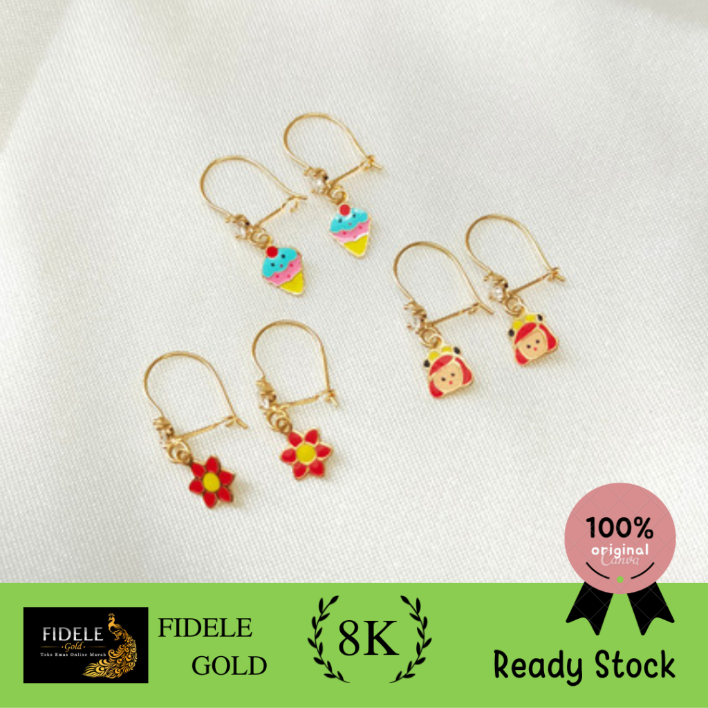 Anting anak emas asli kadar 8k 375