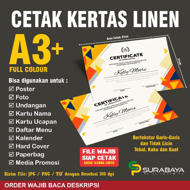 

Cetak Kertas Linen Full Colour A3+ Murah Berkualitas