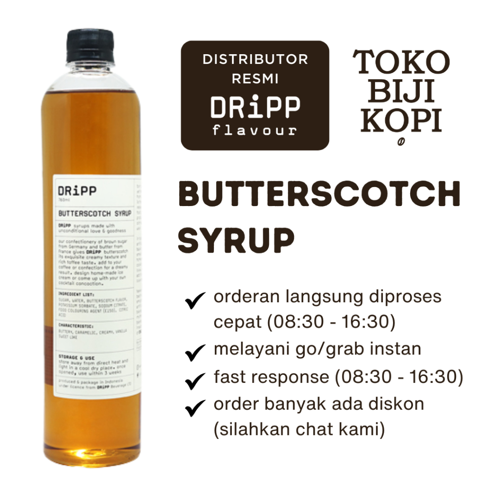 

DRiPP Syrup Butterscotch - Sirup Rasa Butterscotch 760 ml