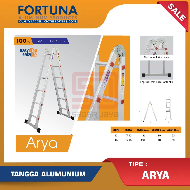 Tangga Lipat Aluminium 2 Meter Fortuna Arya TR 16 Tangga Arya Tangga Lipat 244cm Tangga Fortuna