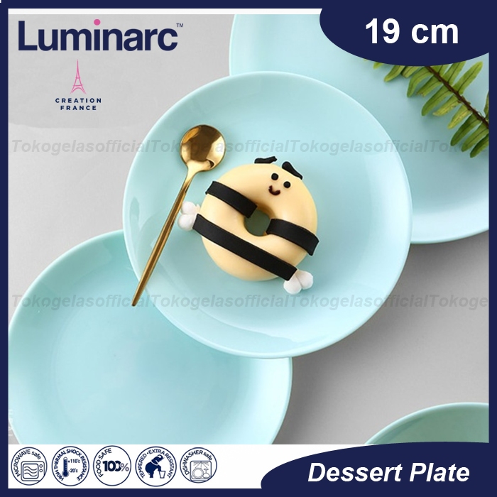 Luminarc Piring Kue 19cm - Luminarc Piring Turqoise - Piring Kaca - Hotel Plate - Piring Saji - Food