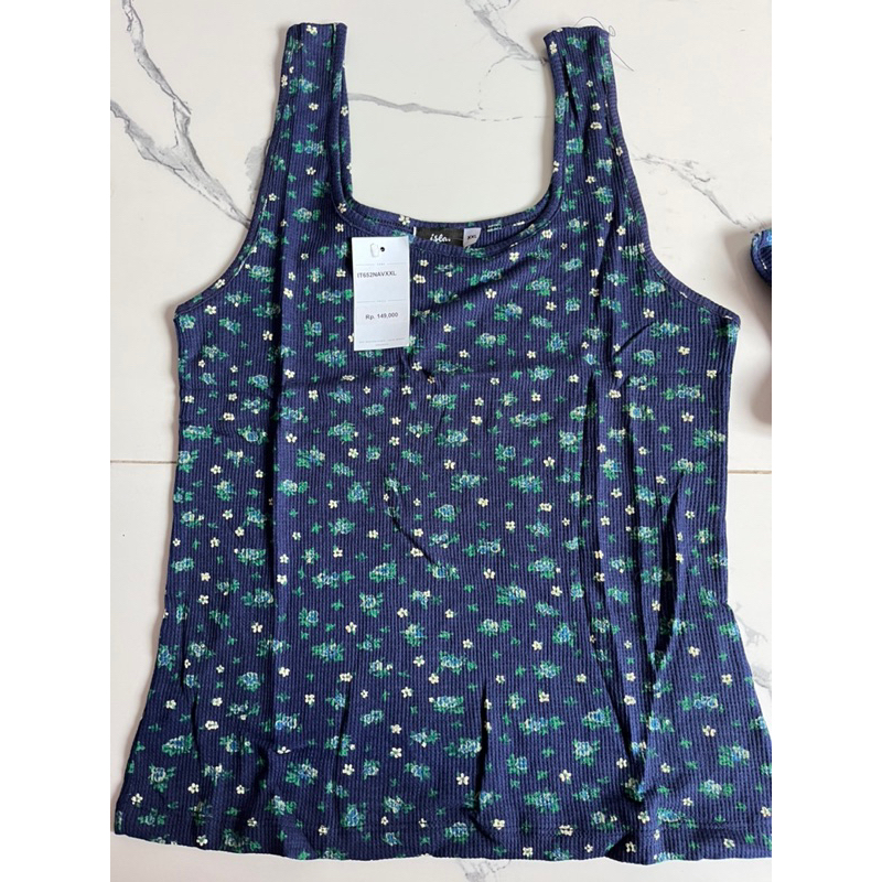 Isla Tanktop Waffle Floral - Thick Strap - Round Neck - Halter - Tanktop Kekinian