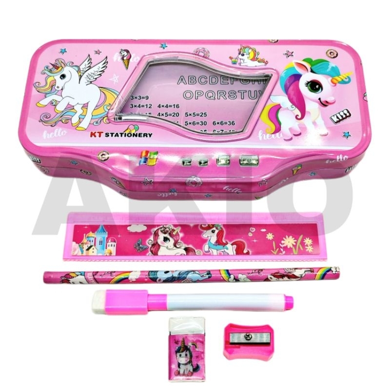 

Tempat Pensil Anak Set Alat Tulis BESAR 2 Susun Karakter UNICORN PONY PEGASUS Kaleng Besi Murah KT6617
