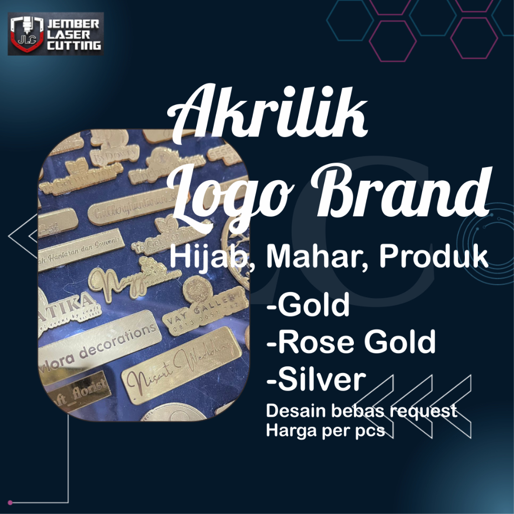 

LABEL AKRILIK LOGO BRAND HIJAB, MAHAR, PRODUK, KERAJINAN CUSTOM