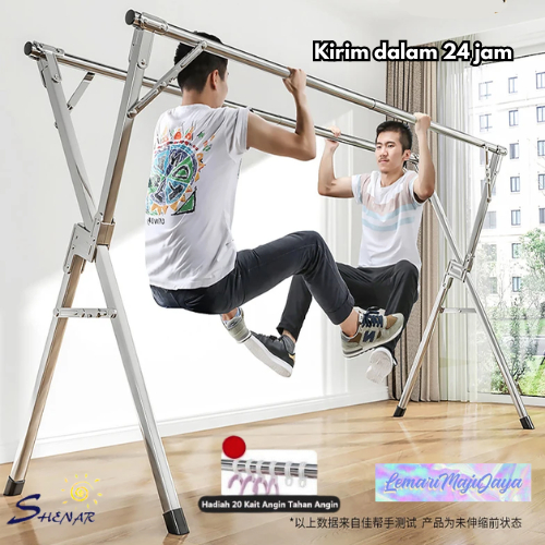 (COD) Jemuran Baju Lipat Stainless Steel Jemuran Pakaian Anti Karat Kuat Tempat Jemuran Baju Portabl