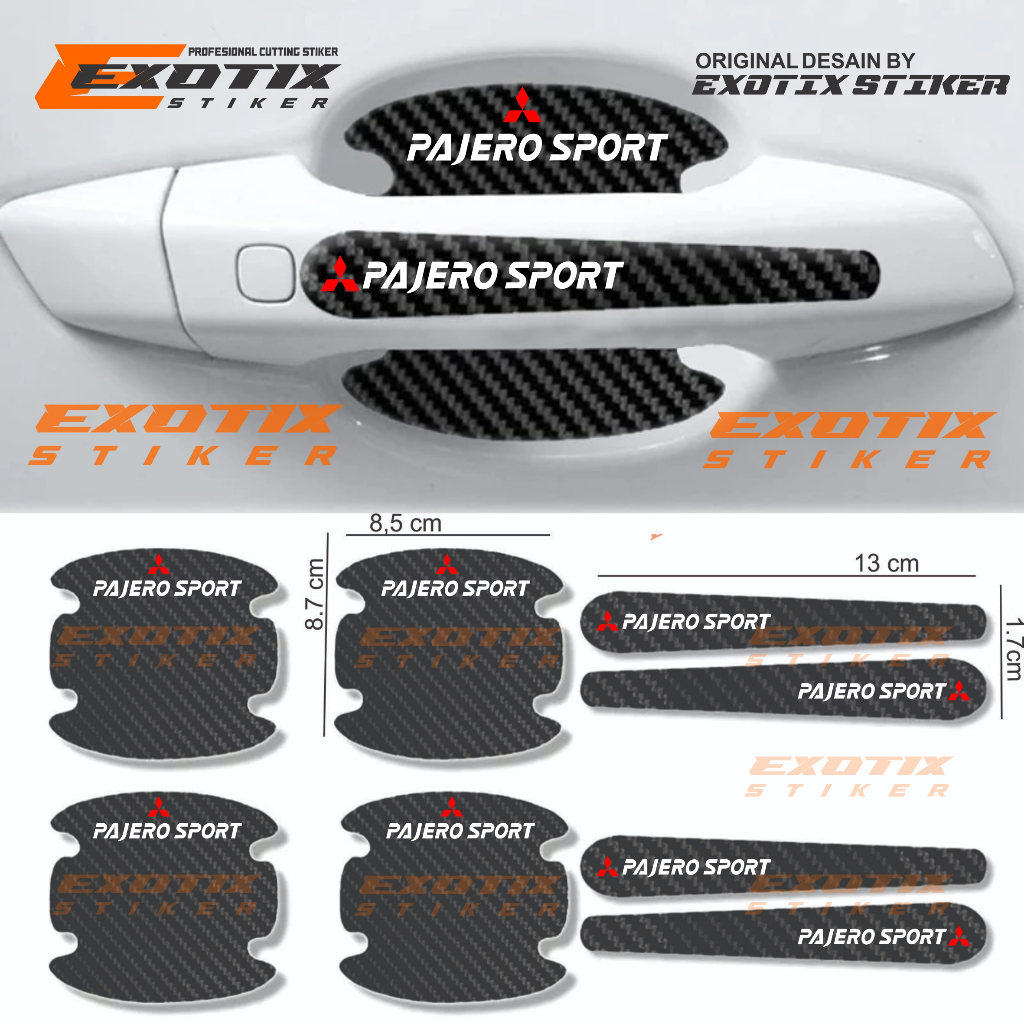 8pcs stiker carbon handle pintu mobil pajero sport cutting stiker pelindung gagang pintu mobil