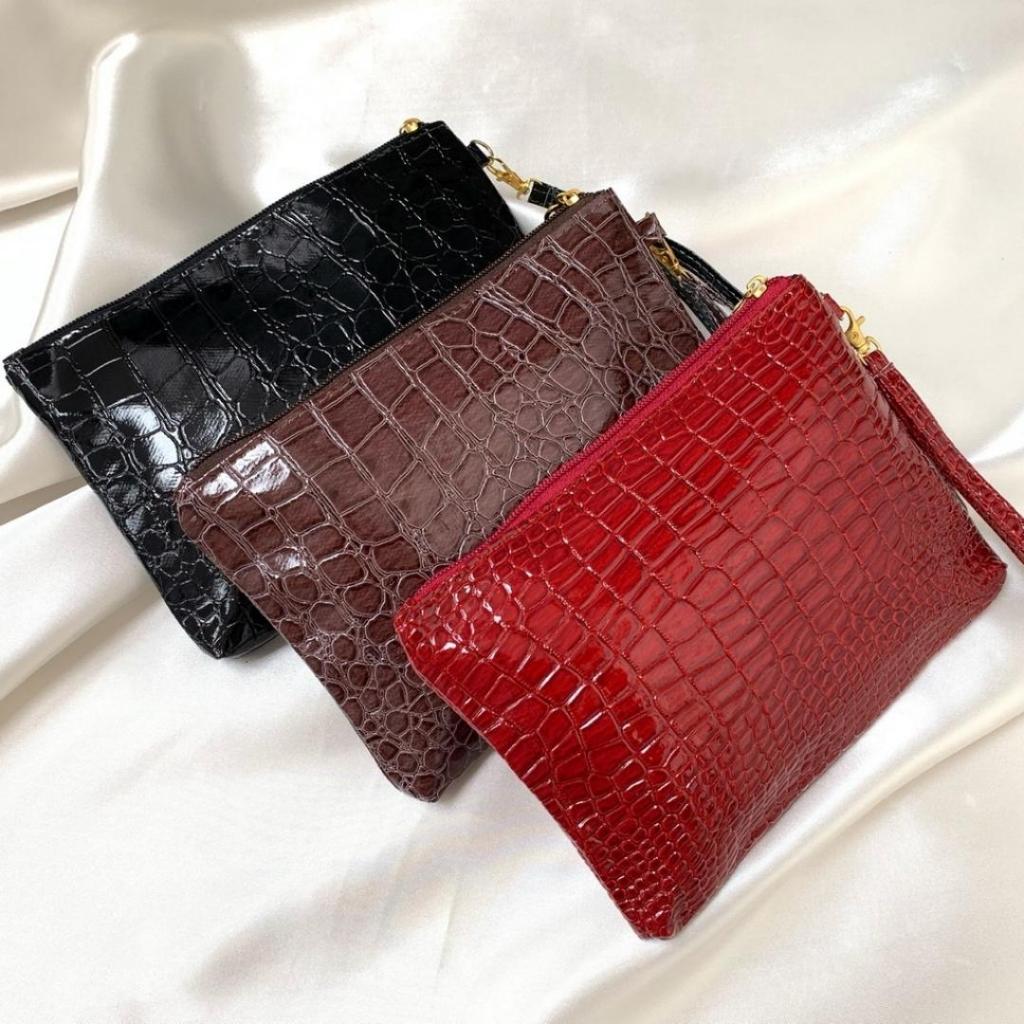 Dompet Besar Croco Kode 013 Cluth Wanita Cantik Kotak Hitam Besar / Dompet Croco Glossy Design Elega