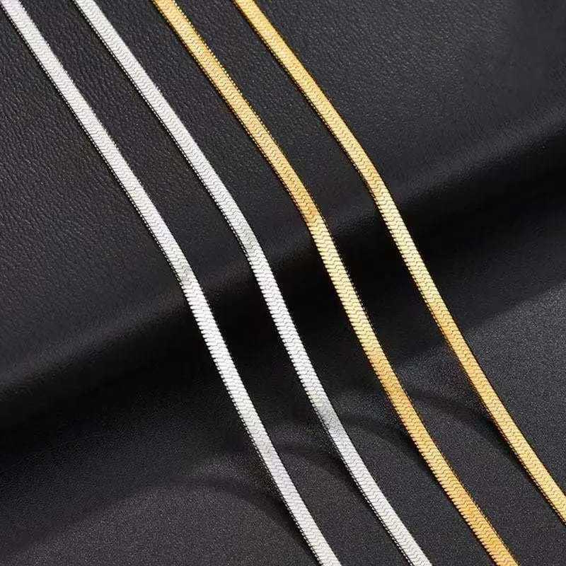 KALUNG TITANIUM GEPENG PRIA WANITA ANTI KARAT SILVER, GOLD, BLACK /KALUNG TITANIUM PRIA WARNA EMAS G