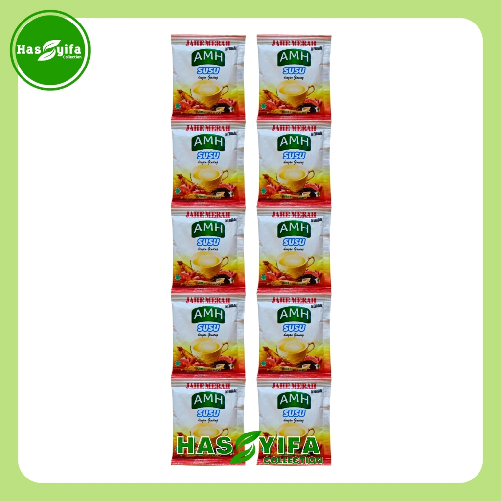 

Jahe Merah Herbal Amh Mix Susu dengan Gingseng Kemasan Renceng isi 10 Sachet