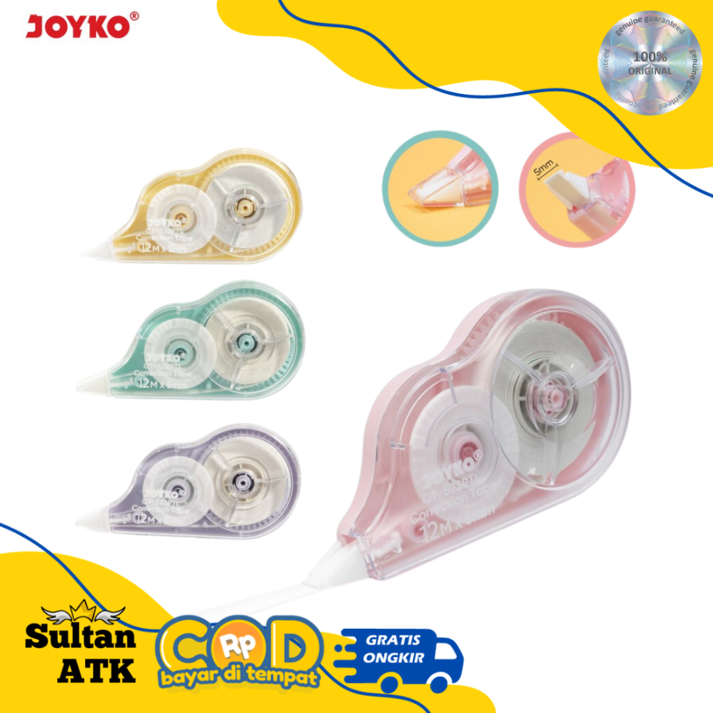 

TIP EX KERTAS / CORRECTION TAPE JOYKO CT-522PTL ( PASTEL COLOR )