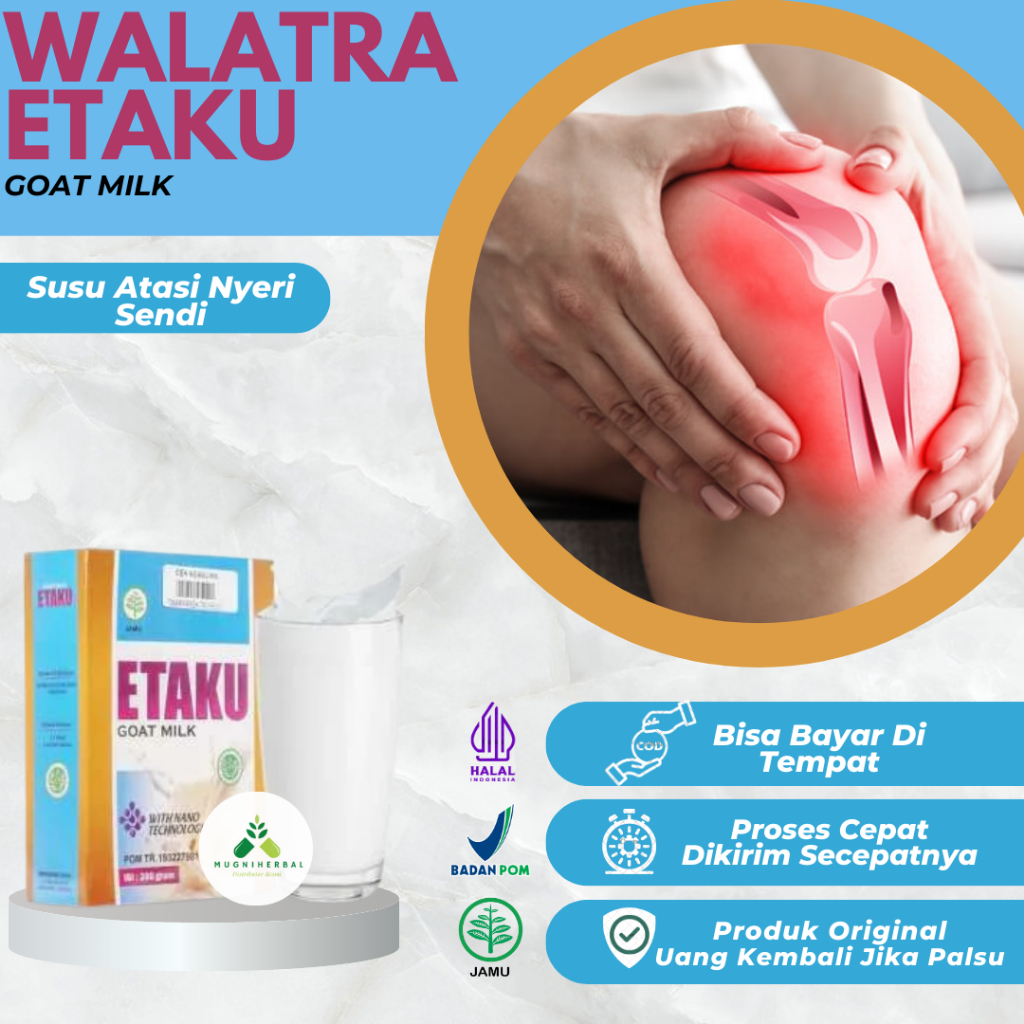 

Etaku - Susu Atasi Nyeri Sendi, Radang Sendi, Nyeri Lutut, Cedera Lutut, Rematik, Asam Urat, Pengapuran Tulang Dan Sendi, Otot Kaku, Saraf Kejepit, Susu Untuk Tulang Dan Sendi