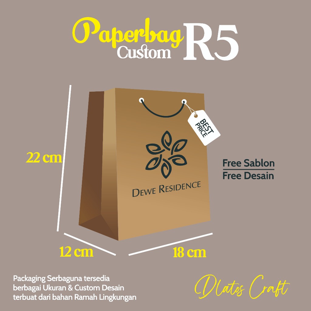 

Paperbag R5 Sablon Uk 18x12x22cm , Paperbag Coklat