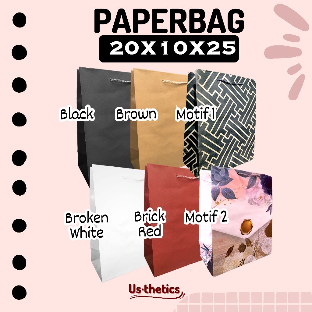 

Paperbag 20x10x25cm Paper Bag Kantong kertas tali tebal totebag ekonomis Goodie bag snack ulang tahun anak
