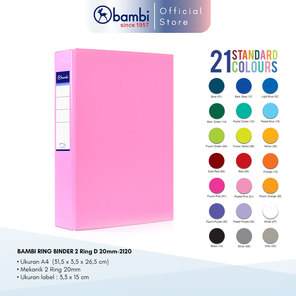 

Bambi Ring Binder A4 Type D 2 Ring All Color Small Size 20 mm Original