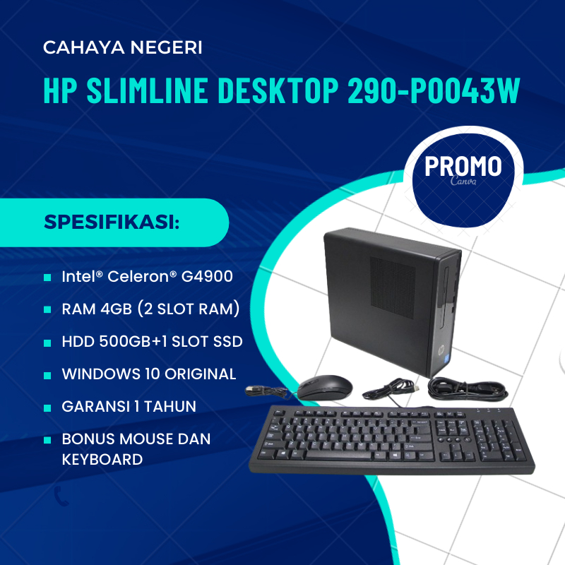 PROMO CPU HP Slimline Desktop 290-P0043w RAM 4GB DAN ADA SLOT SSD WINDOWS 10 ORI