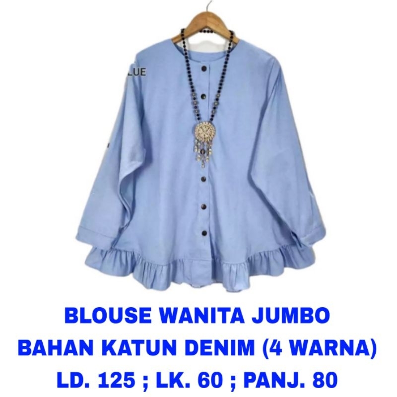 WK BLOUSE DENIM WANITA JUMBO LD. 125 BAJU ATASAN LENGAN PANJANG MUSLIM