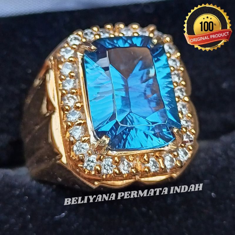 Cincin Batu Blue Topas Swiss Asli High Quality