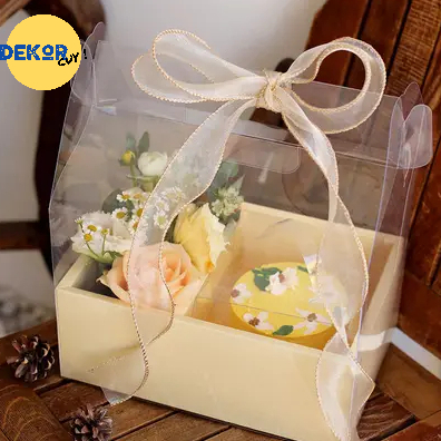 TRANSPARENT PORTABLE FLOWER BOX kotak kue korea bunga mika handy box transparan bloom korean cake bo