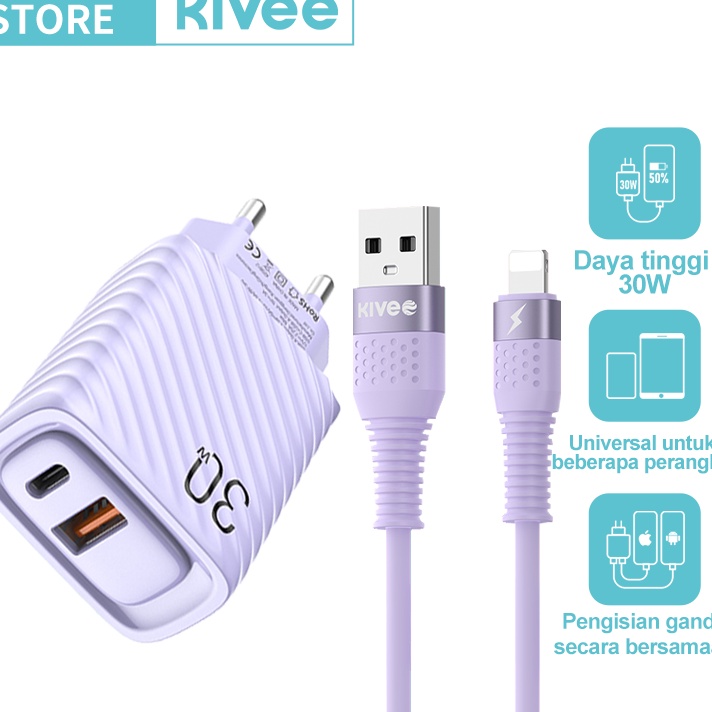 Harga Murah KIVEE kepala charger iphone Fast Charging 3W Macaron Charger Type C Micro USB