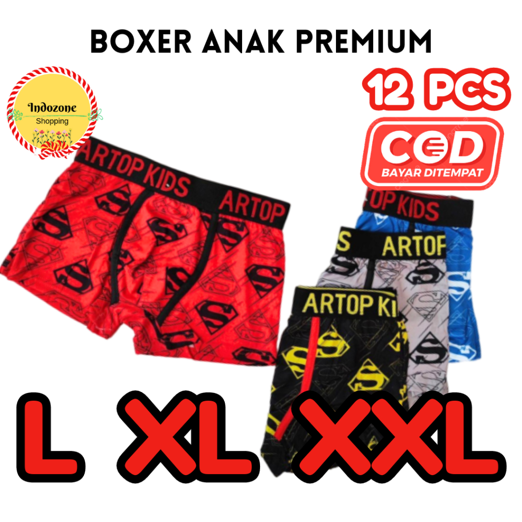 3 PCS Celana Dalam Boxer Anak Laki-Laki Usia 10 11 12 13 14 Tahun CD Anak Remaja Cowok ARTOP PREMIUM Motif Batman