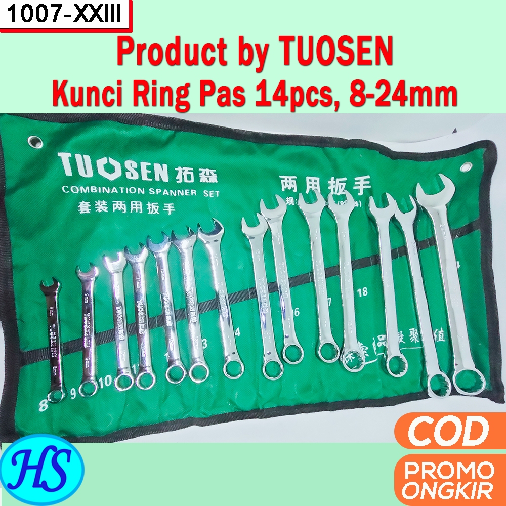 TUOSEN Kunci Ring Pas set 14 pcs 8-24mm Bahan Crv Kombinasi Wrench set kunci pas Tools Premium