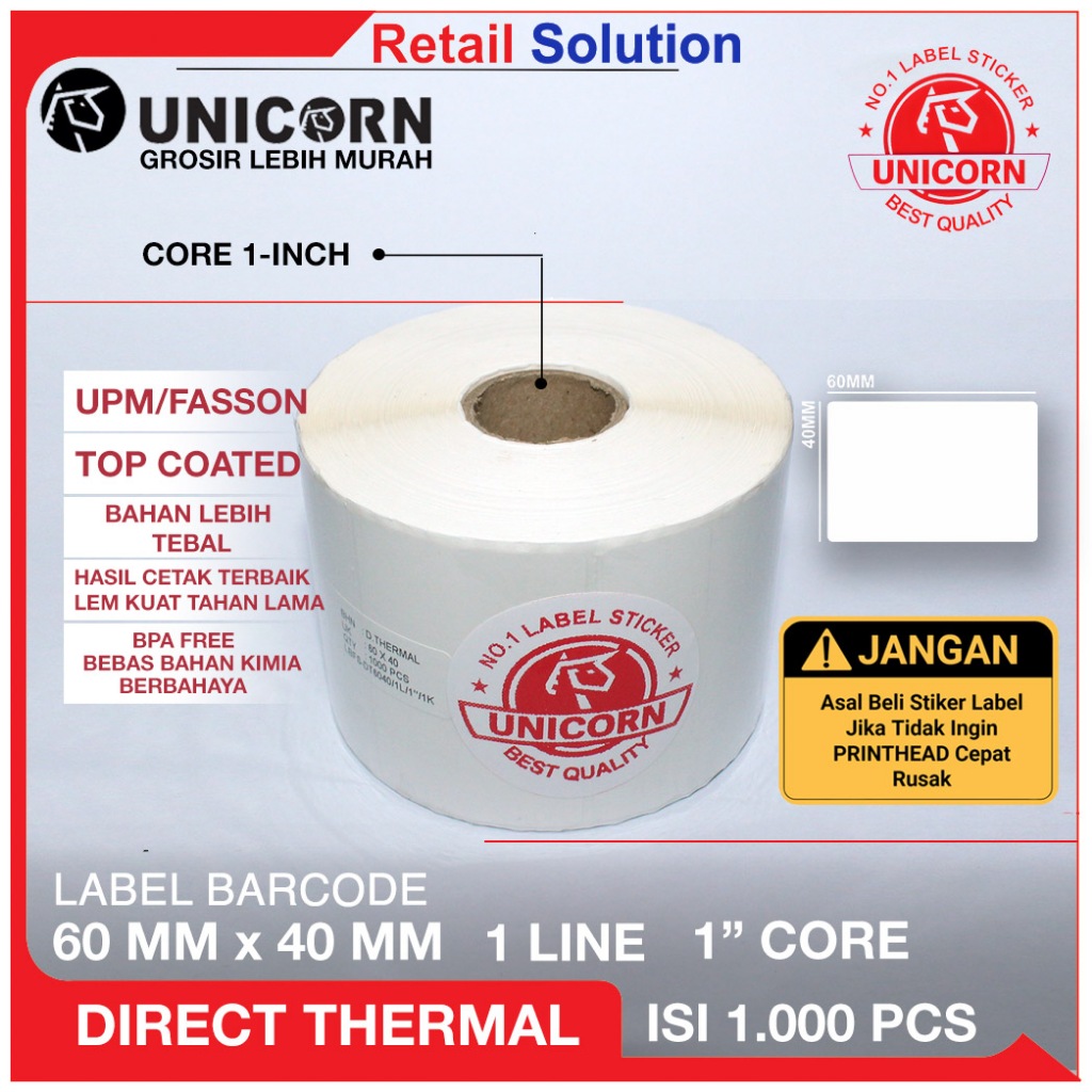 

Stiker Label Barcode Thermal 60x40 mm / 60 x 40 mm / 60x40mm Isi 1000