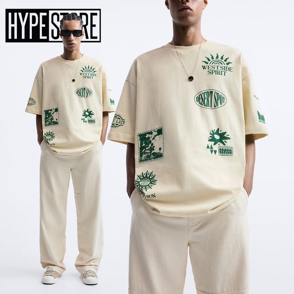 ZARA Men Graphic T-shirt Earth Tone Collection