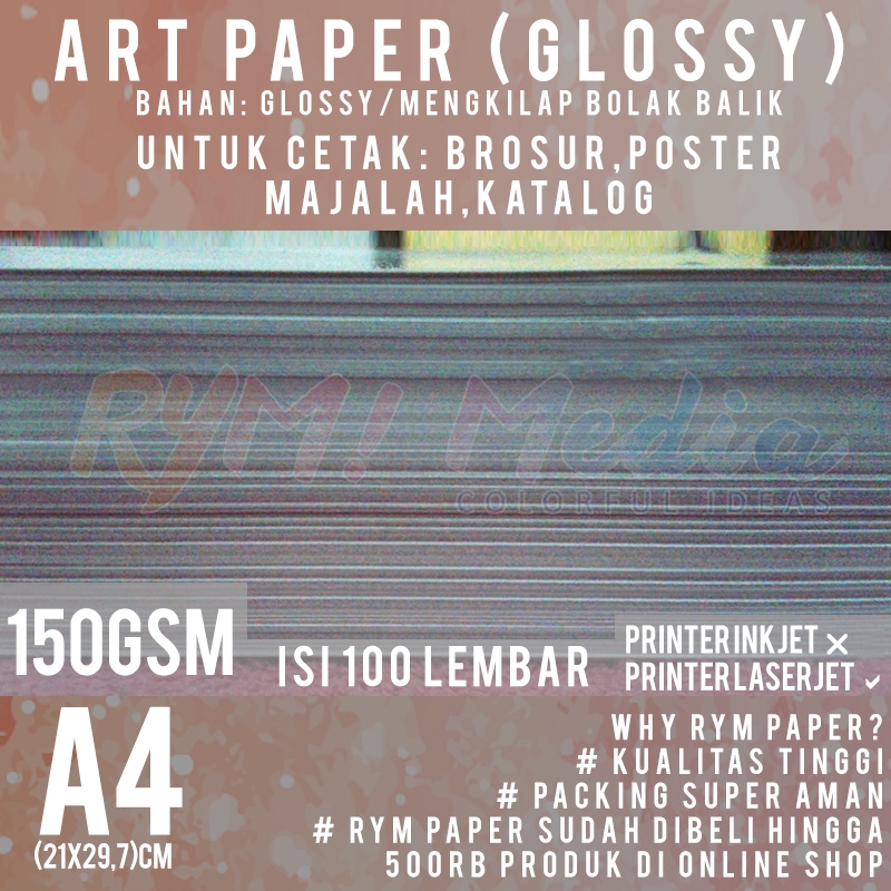 

lkjj Art Paper 150 gsm A4 isi 100 Lembar / Kertas Bahan Brosur Mengkilap Glossy 150 gram