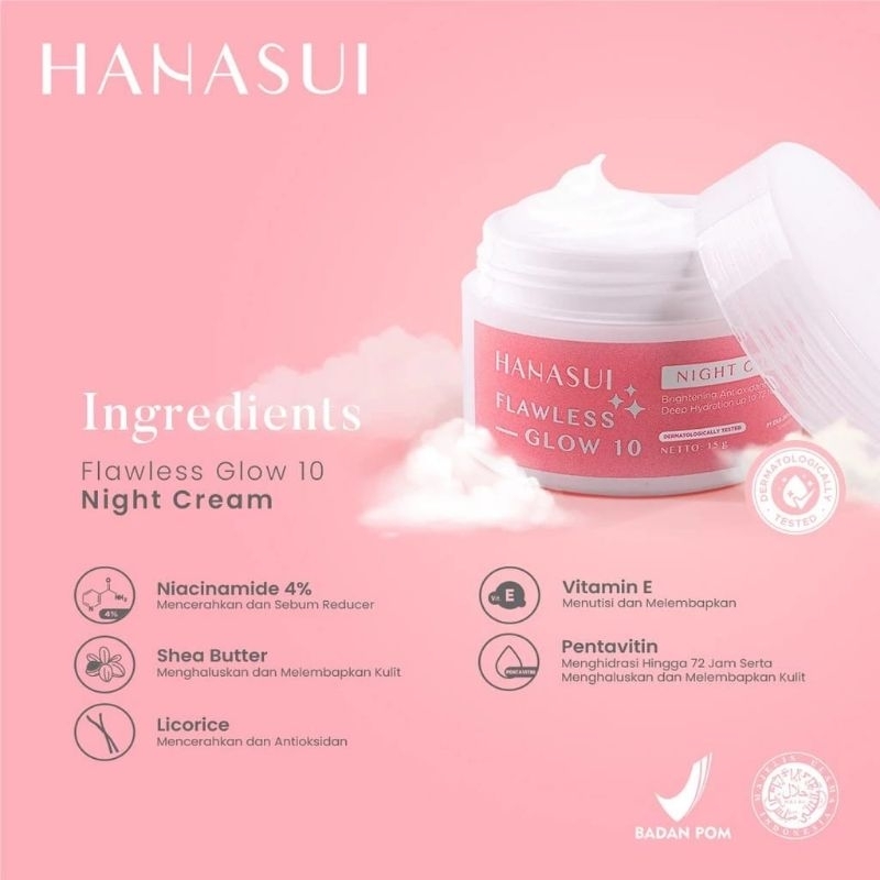[ HANASUI ] Hanasui Flawless Glow 10 Night Cream Krim Malam 15gr