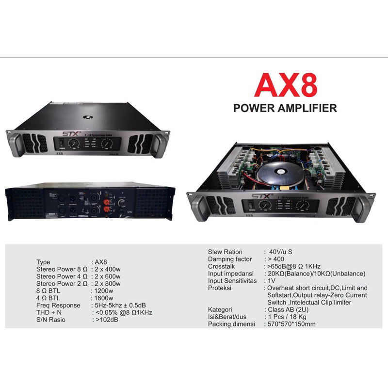 Power Profesional Audio Amplifier Merk STX Type AX8