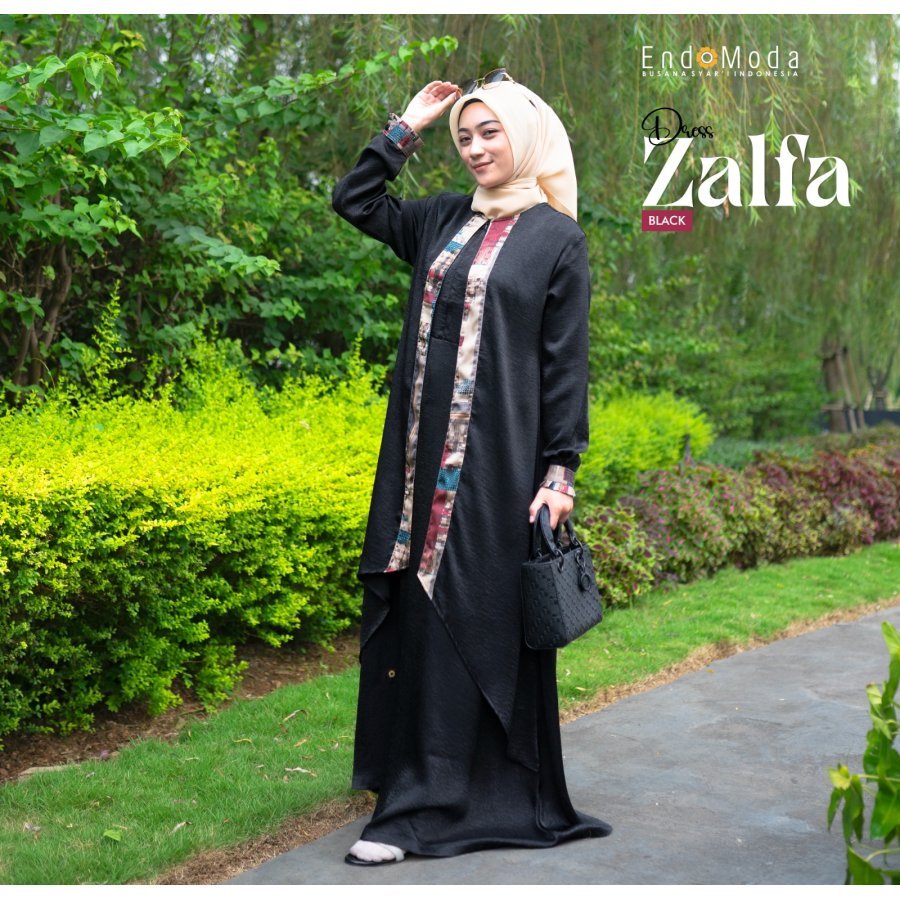 Gamis Wanita Hitam Polos Zalfa Endomoda Fashion Muslimah Gamis Hitam Polos Syar'i Motif Kerah