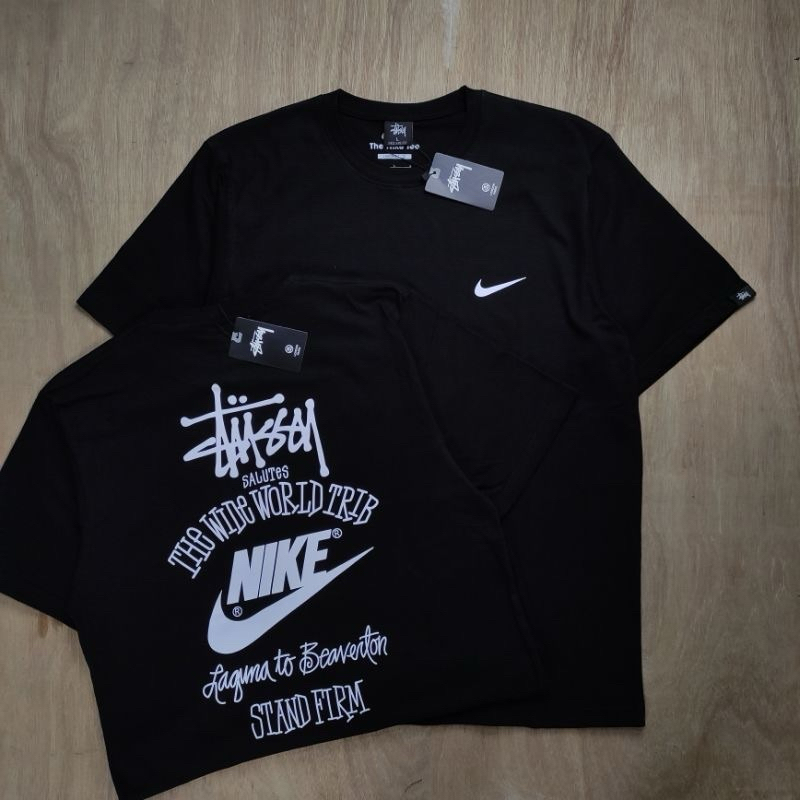 Kaos Oversize NIKE X STUSSY Tour The Wide World Hitam Premium Quality Cotton 24s