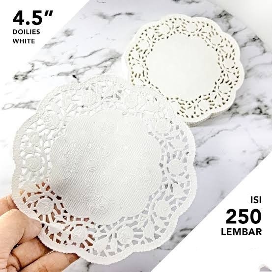Kertas kue bulat kertas renda paper doilies dollies 250 lembar putih