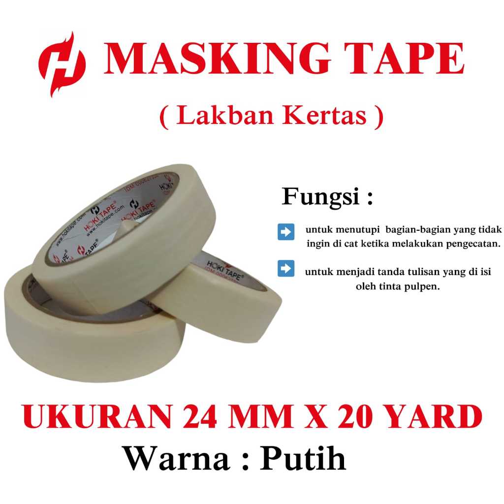 

Isolasi Kertas / Masking Tape 24Mm X 20 Yard ---Harga Perdus --(144 Pcs)