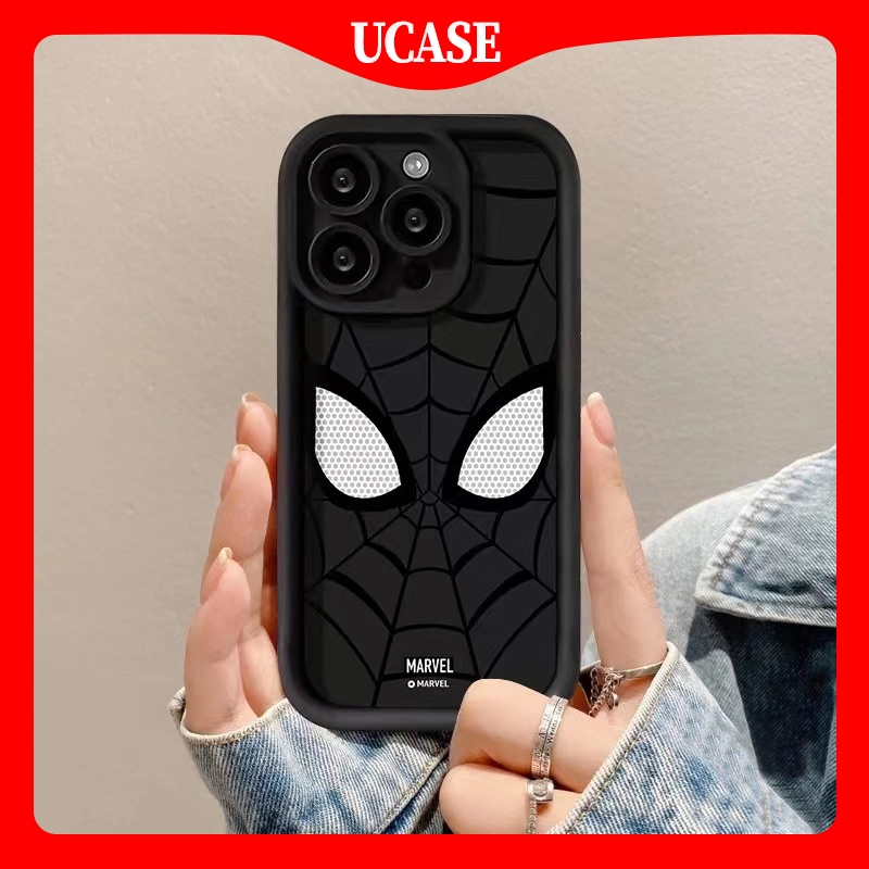 UCASE CASE Cocok untuk casing iPhone 7 8 6 6 S Plus 11 12 mini 14 15 13 Pro Max  ampelas lubang Silikon  White Spiderman casing