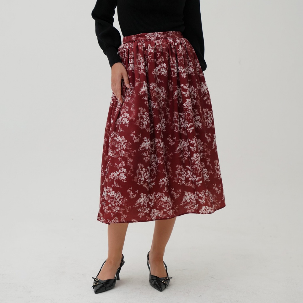 Mississippi Gleam Printed Midi Skirt Rok Wanita LIN000393M Merah