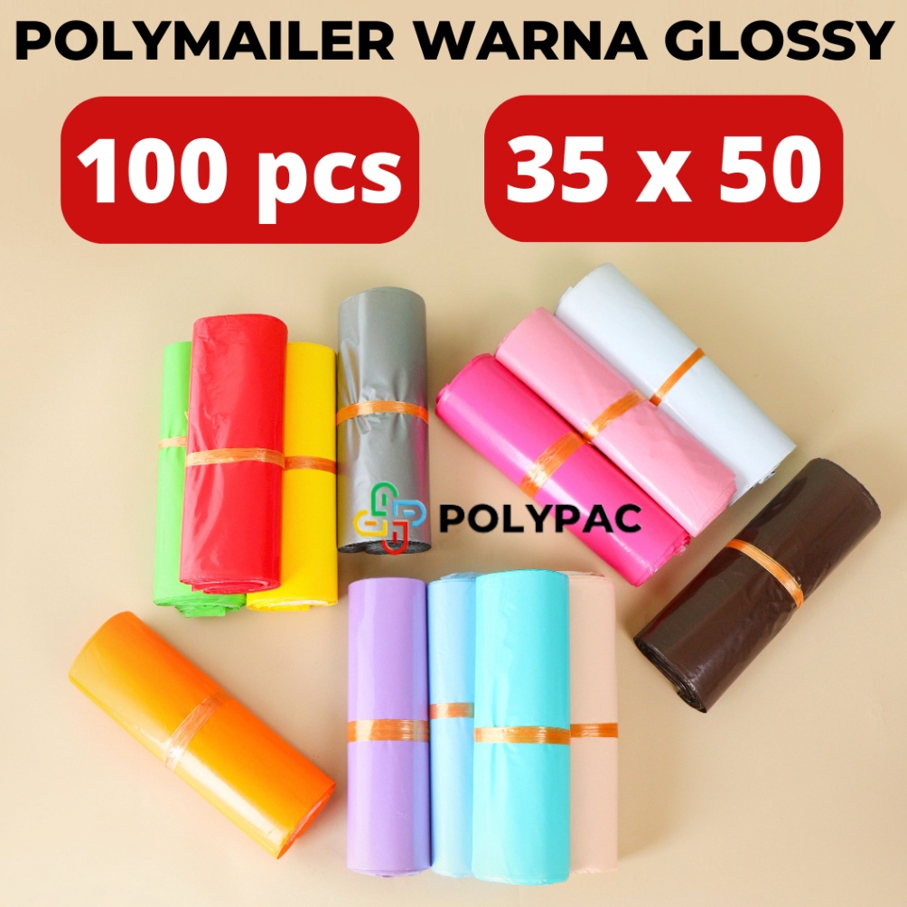 

Terlaris Polymailer Warna Glossy 35x5 isi 1 pcs Plastik Polymailer Lem Kantong Packing Online 78